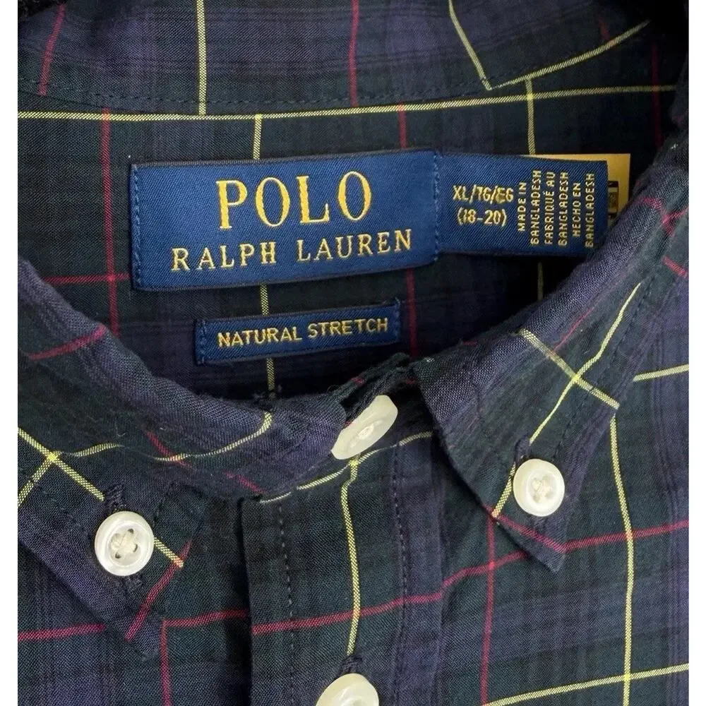 Polo Ralph Lauren Boys XL 16-30 Oxford Shirt Plaid Button Down Shirt Long Sleeve